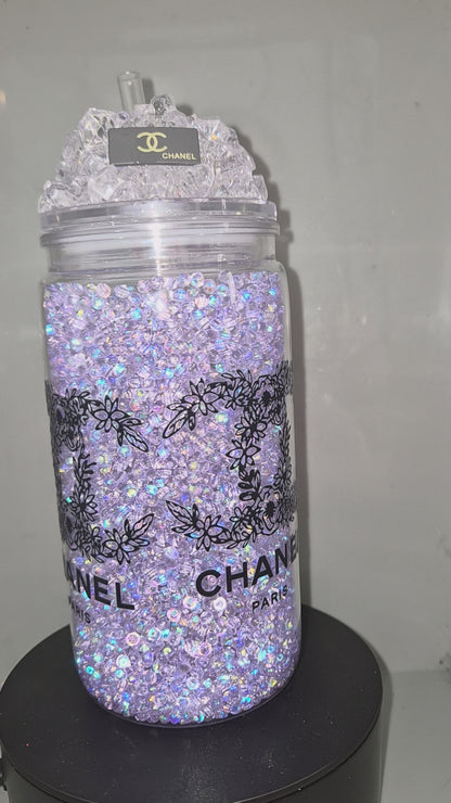 CC Diamond Filled Tumbler With Decorated Ice Lid